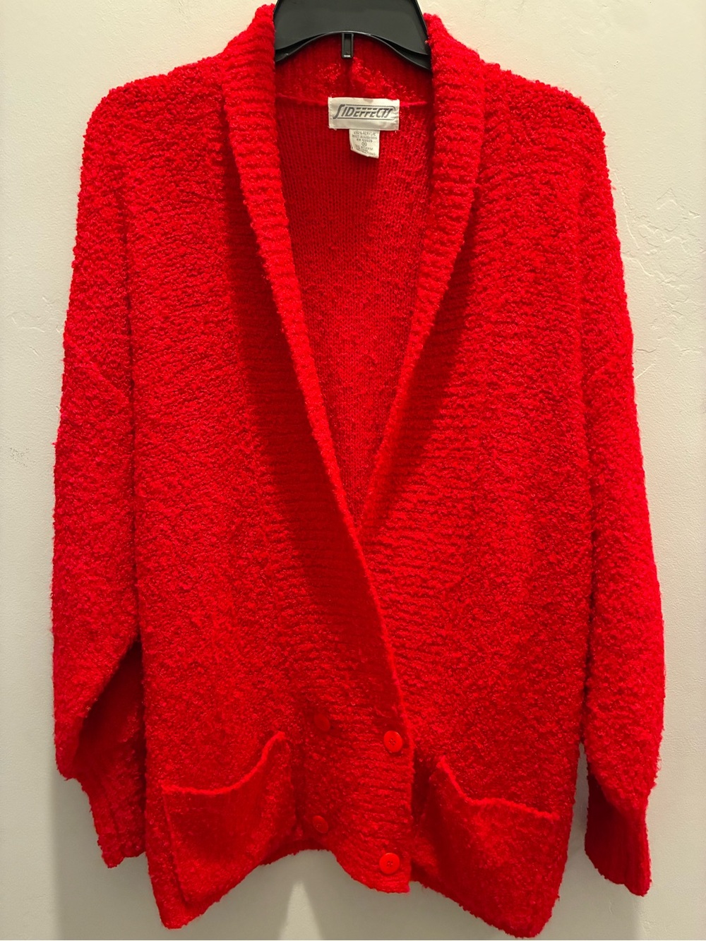 IDeffect Red Bouclé Shawl-Collar Cardigan